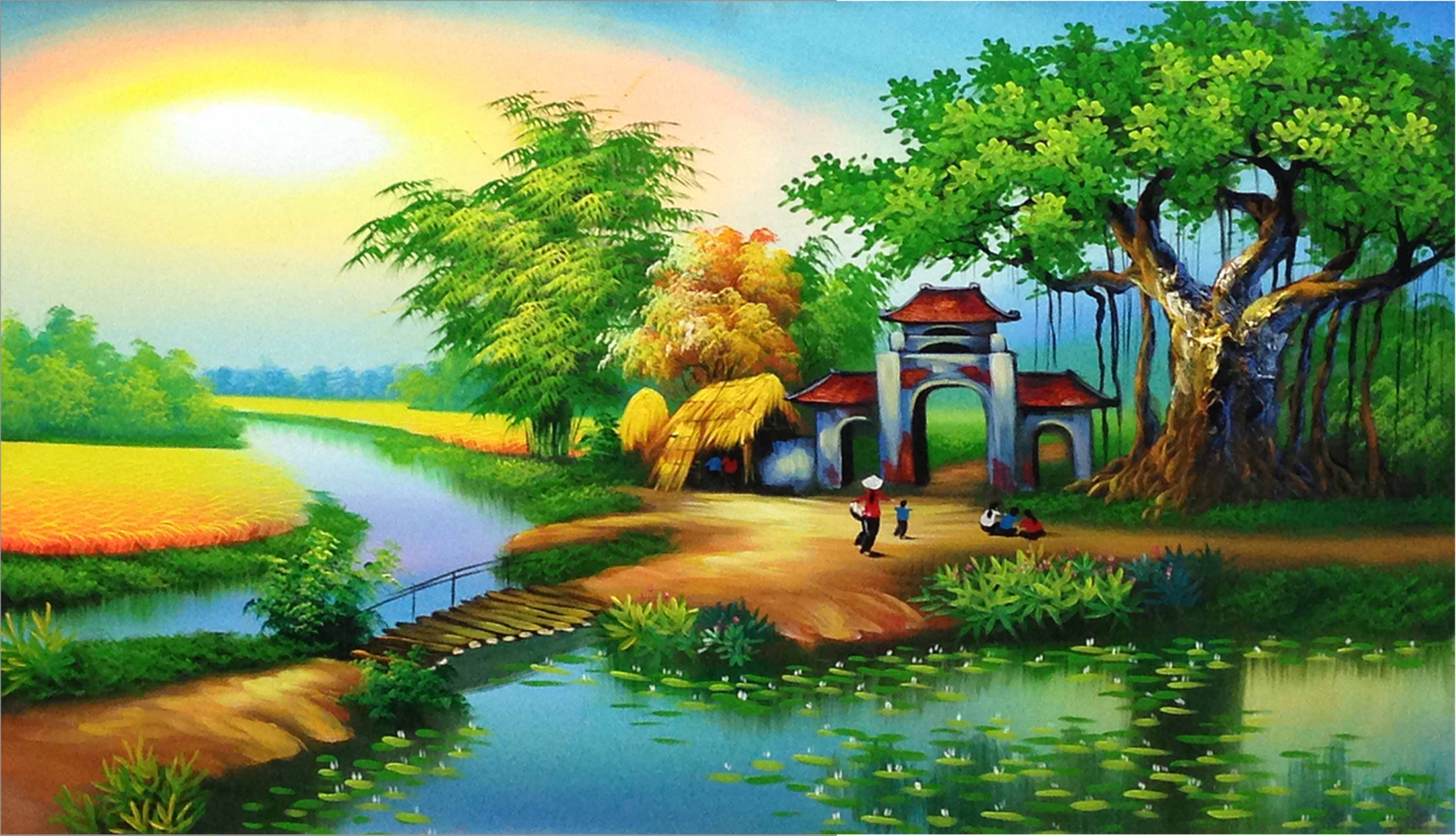Tranh sơn dầu làng quê Việt Nam - TSD280LHAR - LEHAIS ART